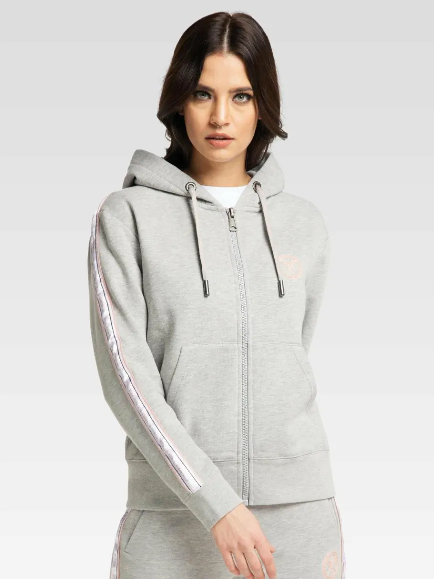 Carlo Colucci Sweatshirts & Sweatjacken*Damen Kapuzensweatjacke - Cattaruzza grau uni