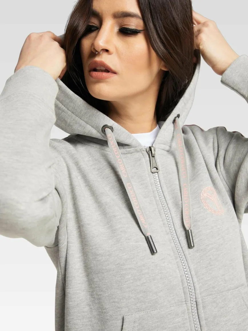 Carlo Colucci Sweatshirts & Sweatjacken*Damen Kapuzensweatjacke - Cattaruzza grau uni