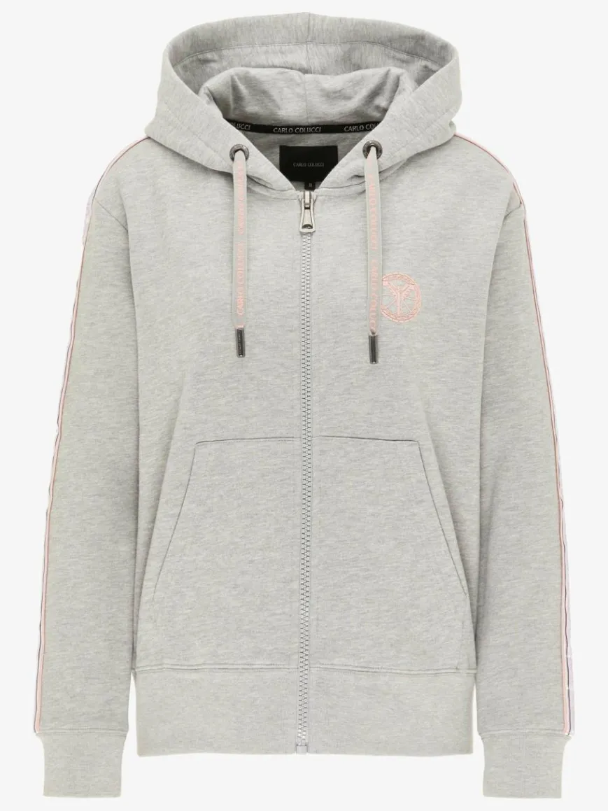 Carlo Colucci Sweatshirts & Sweatjacken*Damen Kapuzensweatjacke - Cattaruzza grau uni