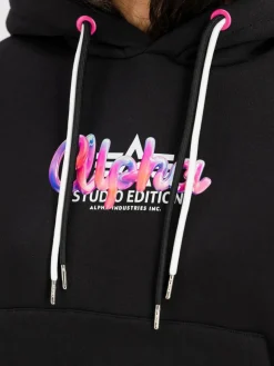 Alpha Industries Sweatshirts & Sweatjacken*Damen Kapuzensweatshirt schwarz bedruckt