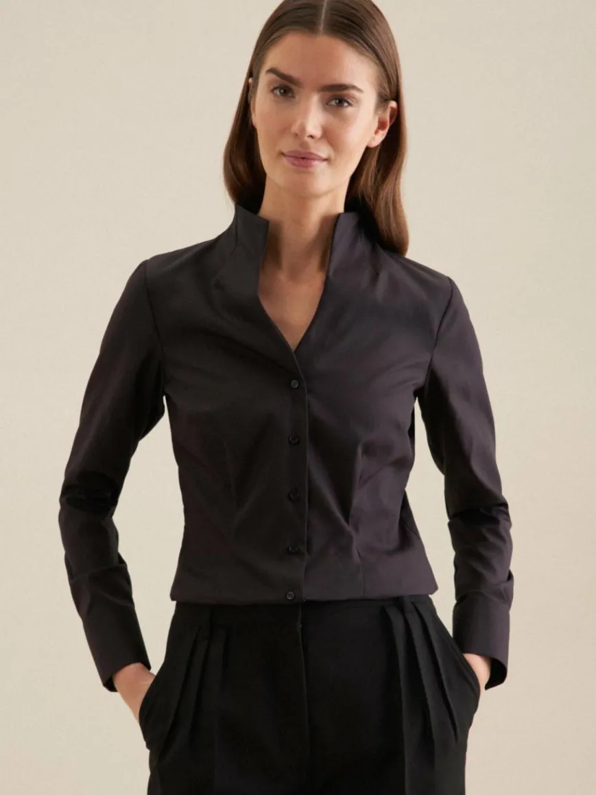 Seidensticker Blusen*Damen Kelchkragenbluse - Uni schwarz uni