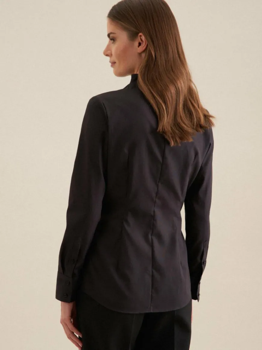 Seidensticker Blusen*Damen Kelchkragenbluse - Uni schwarz uni