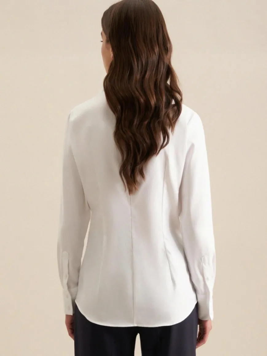 Seidensticker Blusen*Damen Kelchkragenbluse - Uni weiß uni