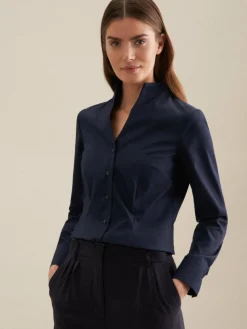 Seidensticker Blusen*Damen Kelchkragenbluse - Uni blau uni