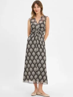 Cartoon Kleider*Damen Kleid schwarz beige gemustert