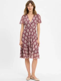 Cartoon Kleider*Damen Kleid aubergine beige gemustert