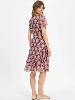 Cartoon Kleider*Damen Kleid aubergine beige gemustert