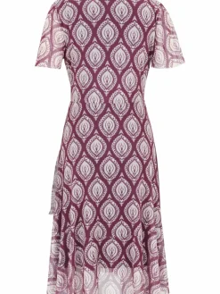 Cartoon Kleider*Damen Kleid aubergine beige gemustert