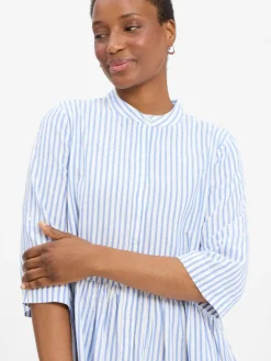 mbyM Kleider*Damen Kleid mit Leinenanteil - Albana hellblau weiß gestreift