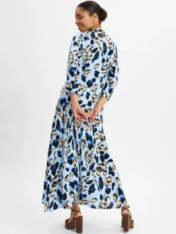 Y.A.S Kleider*Damen Kleid - YASSavanna hellblau beige gemustert