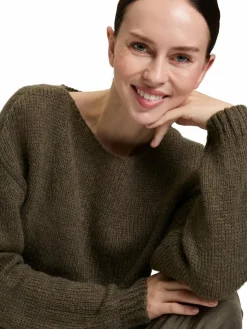 Robe Légère Kleider*Damen Kleid-Pullover-Set mit Mohair-Anteil khaki uni