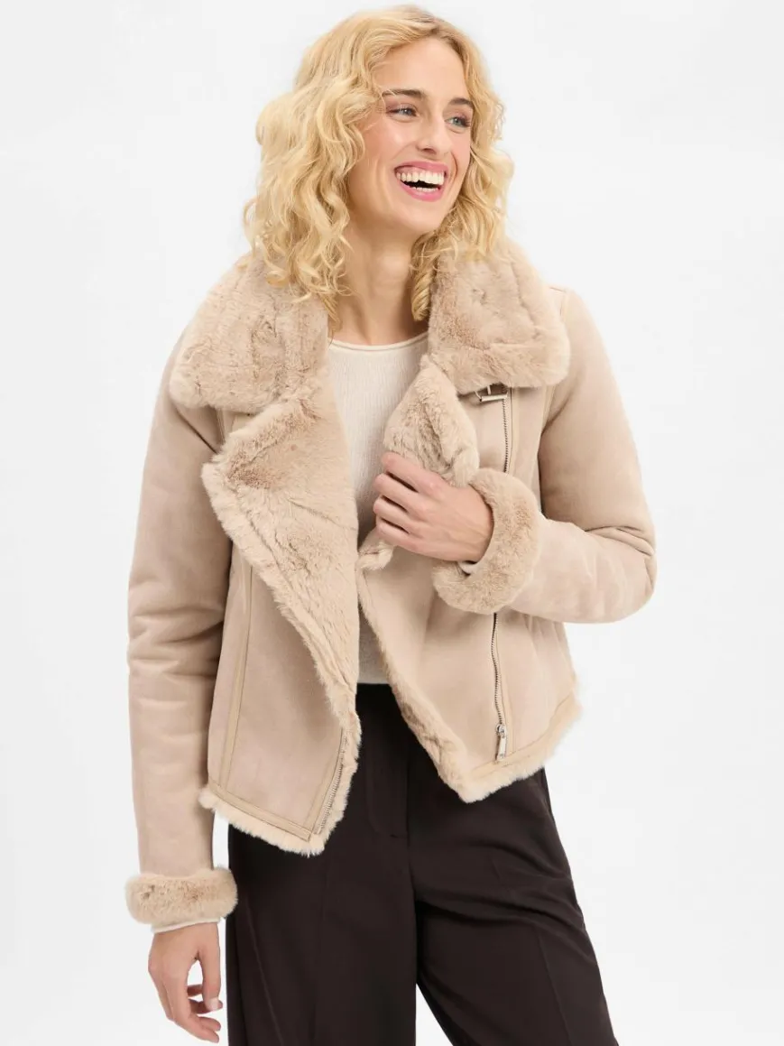 Marie Lund Jacken & Westen*Damen Kunstfelljacke kitt uni