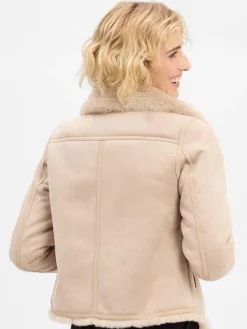 Marie Lund Jacken & Westen*Damen Kunstfelljacke kitt uni