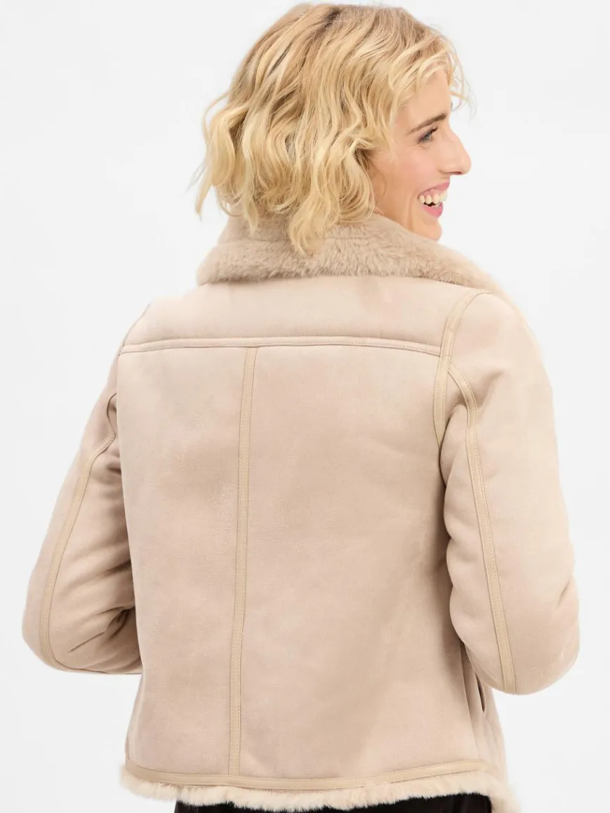 Marie Lund Jacken & Westen*Damen Kunstfelljacke kitt uni