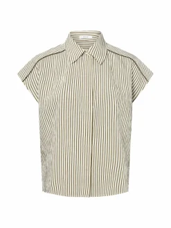 Opus Blusen*Damen Kurzarm-Bluse - Famella ecru oliv gestreift