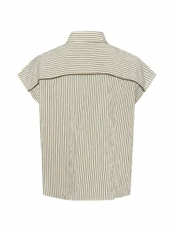 Opus Blusen*Damen Kurzarm-Bluse - Famella ecru oliv gestreift
