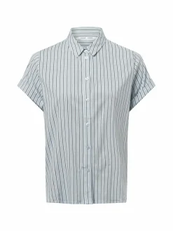 Samsøe Samsøe Blusen*Damen Kurzarmbluse - Majan hellblau marine gestreift