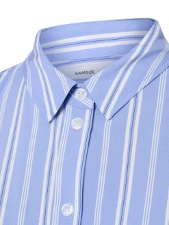 Samsøe Samsøe Blusen*Damen Kurzarmbluse - Majan hellblau weiß gestreift