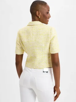 Rich & Royal Blazer*Damen Kurzarm-Bouclé-Kastenjacke zitrone ecru meliert