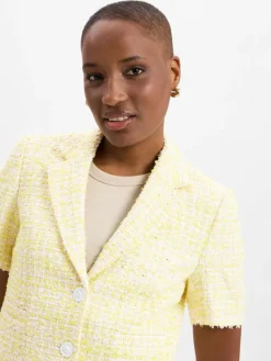 Rich & Royal Blazer*Damen Kurzarm-Bouclé-Kastenjacke zitrone ecru meliert