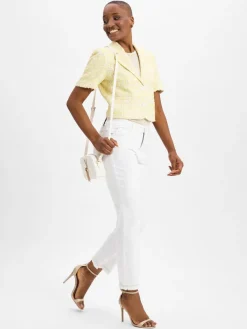 Rich & Royal Blazer*Damen Kurzarm-Bouclé-Kastenjacke zitrone ecru meliert