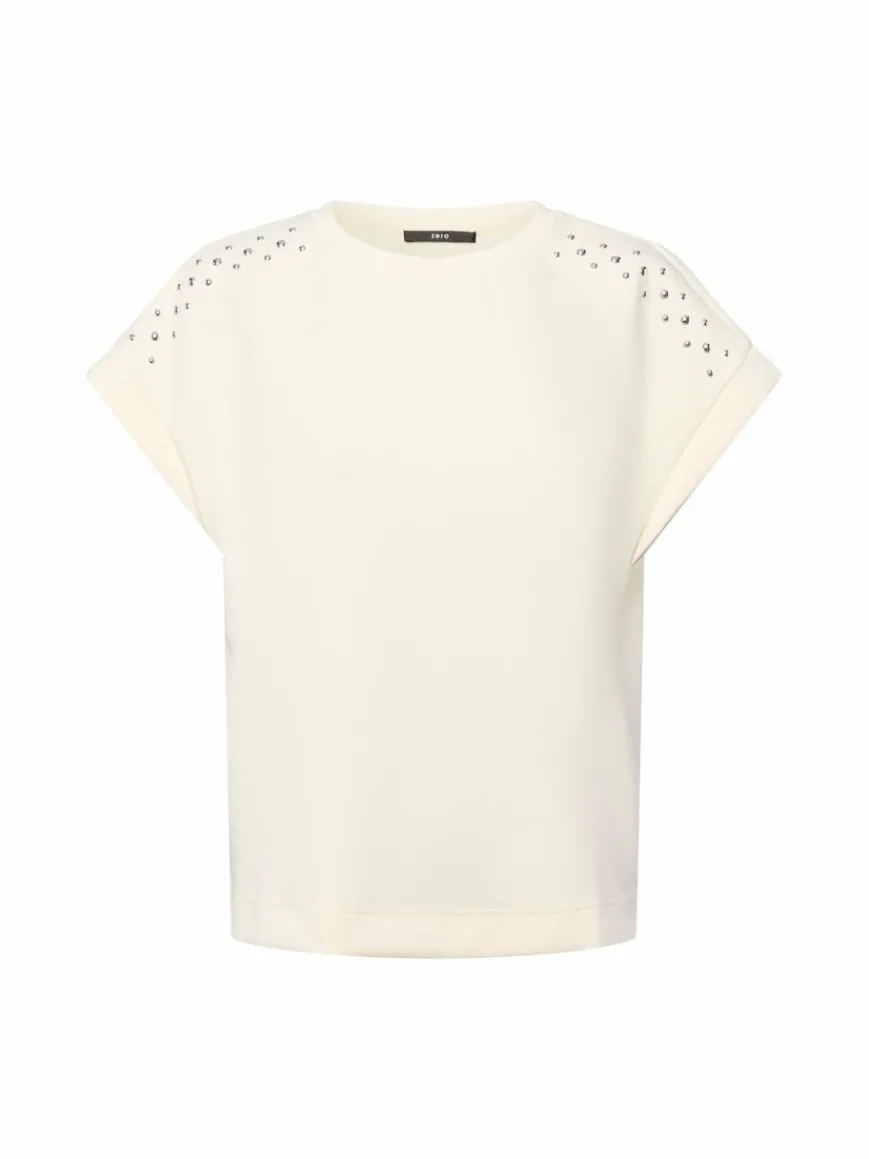 zero Shirts & Tops|Sweatshirts & Sweatjacken*Damen Kurzarm-Sweatshirt ecru uni
