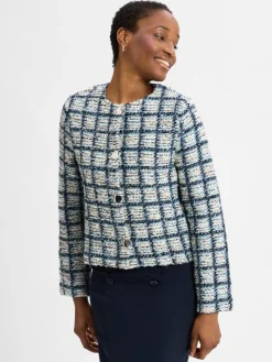 Rich & Royal Blazer*Damen Kurzblazer hellblau ecru strukturiert