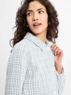 comma Blazer*Damen Kurzblazer hellblau weiß kariert