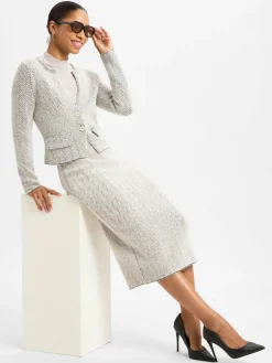 Marc Cain Collections Blazer*Damen Kurzblazer mit Alpaka-Anteil hellgrau gemustert