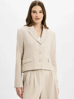 Msch Copenhagen Blazer*Damen Kurzblazer mit Leinen-Anteil - MSCHPennie Ginia beige meliert
