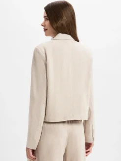 Msch Copenhagen Blazer*Damen Kurzblazer mit Leinen-Anteil - MSCHPennie Ginia beige meliert