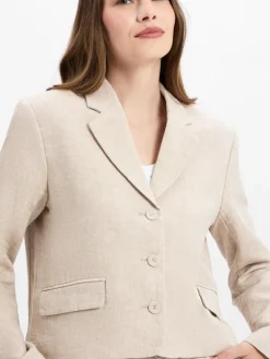 Msch Copenhagen Blazer*Damen Kurzblazer mit Leinen-Anteil - MSCHPennie Ginia beige meliert