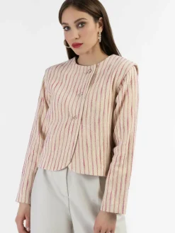 Faina Blazer*Damen Kurze Blazerjacke pink gestreift