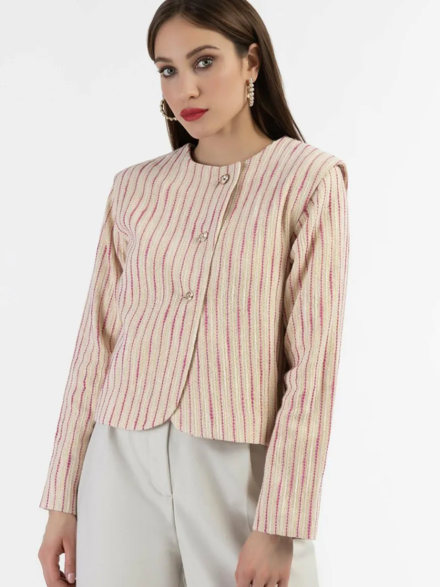 Faina Blazer*Damen Kurze Blazerjacke pink gestreift