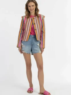 IZIA Blazer*Damen Kurze Blazerjacke pink gemustert