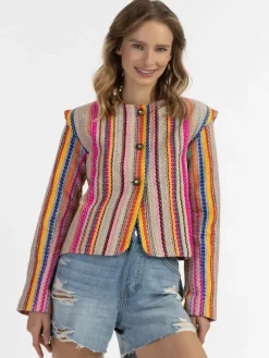 IZIA Blazer*Damen Kurze Blazerjacke pink gemustert