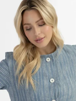 Dreimaster Blazer*Damen Kurze Blazerjacke blau gestreift