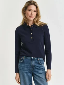 Gant Shirts & Tops*Damen Langarm-Poloshirt marine uni