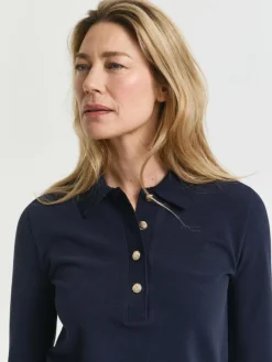 Gant Shirts & Tops*Damen Langarm-Poloshirt marine uni