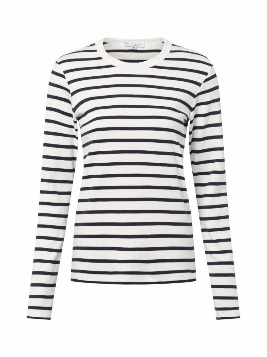Marie Lund Shirts & Tops*Damen Langarmshirt ecru marine gestreift