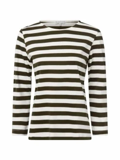 Marie Lund Shirts & Tops*Damen Langarmshirt ecru oliv gestreift