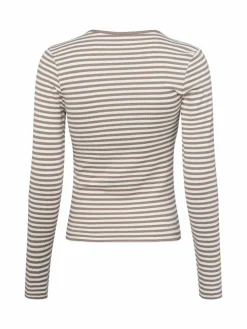 Marie Lund Shirts & Tops*Damen Langarmshirt taupe ecru gestreift