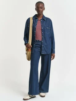 Gant Shirts & Tops*Damen Langarmshirt bordeaux koralle gestreift