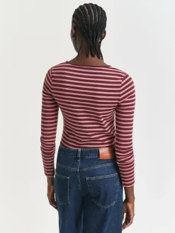 Gant Shirts & Tops*Damen Langarmshirt bordeaux koralle gestreift