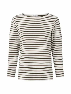 Marie Lund Shirts & Tops*Damen Langarmshirt ecru khaki gestreift