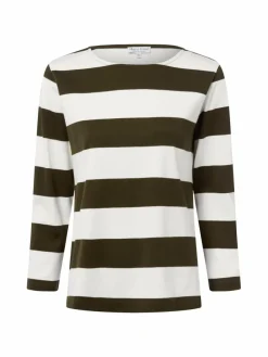 Marie Lund Shirts & Tops*Damen Langarmshirt ecru oliv gestreift