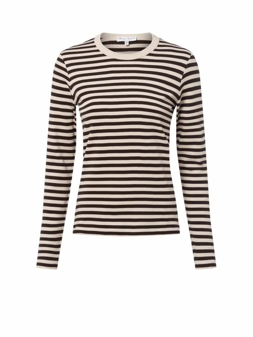 Marie Lund Shirts & Tops*Damen Langarmshirt beige schoko gestreift