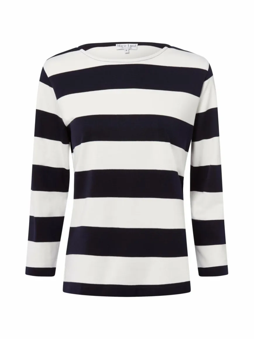 Marie Lund Shirts & Tops*Damen Langarmshirt ecru marine gestreift