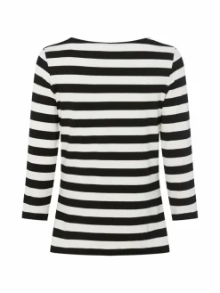 More & More Shirts & Tops*Damen Langarmshirt schwarz ecru gestreift