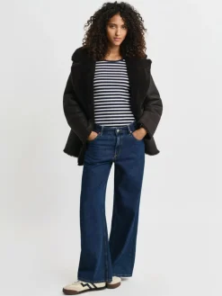 Gant Shirts & Tops*Damen Langarmshirt marine ecru gestreift